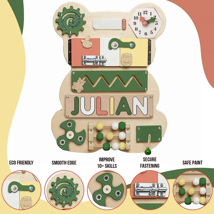 Personalized Bear Busy Board - Wooden Montessori Toys | KindlyToys