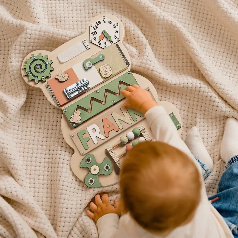 Personalized Bear Busy Board - Wooden Montessori Toys | KindlyToys