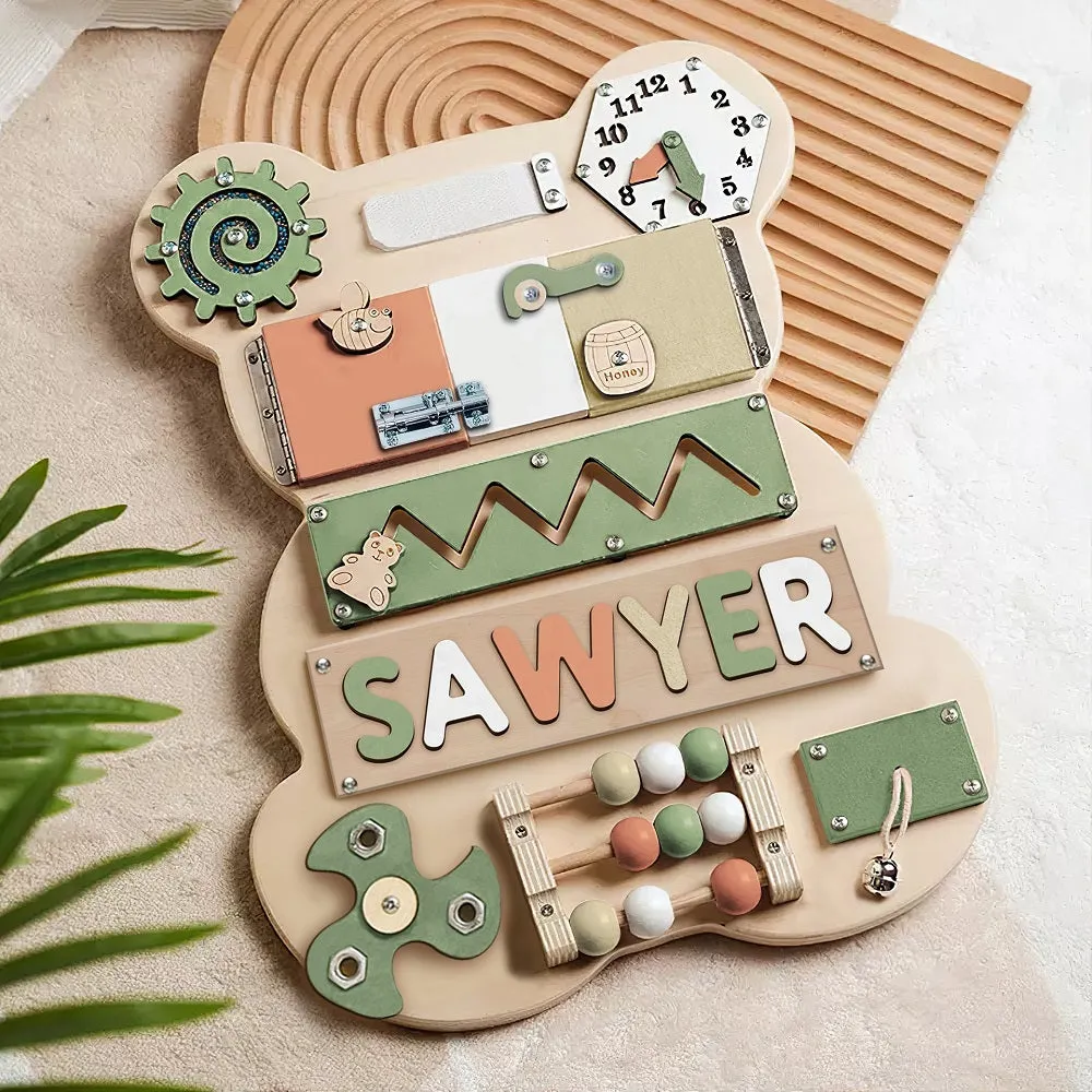 Personalized Bear Busy Board - Wooden Montessori Toys | KindlyToys