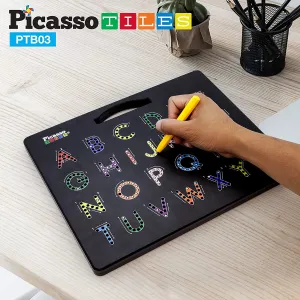 PicassoTiles 2-in-1 Double Sided Magnetic Alphabet Board ABC A-Z Upper Case, Lowercase Letter Playboard Magnet Table