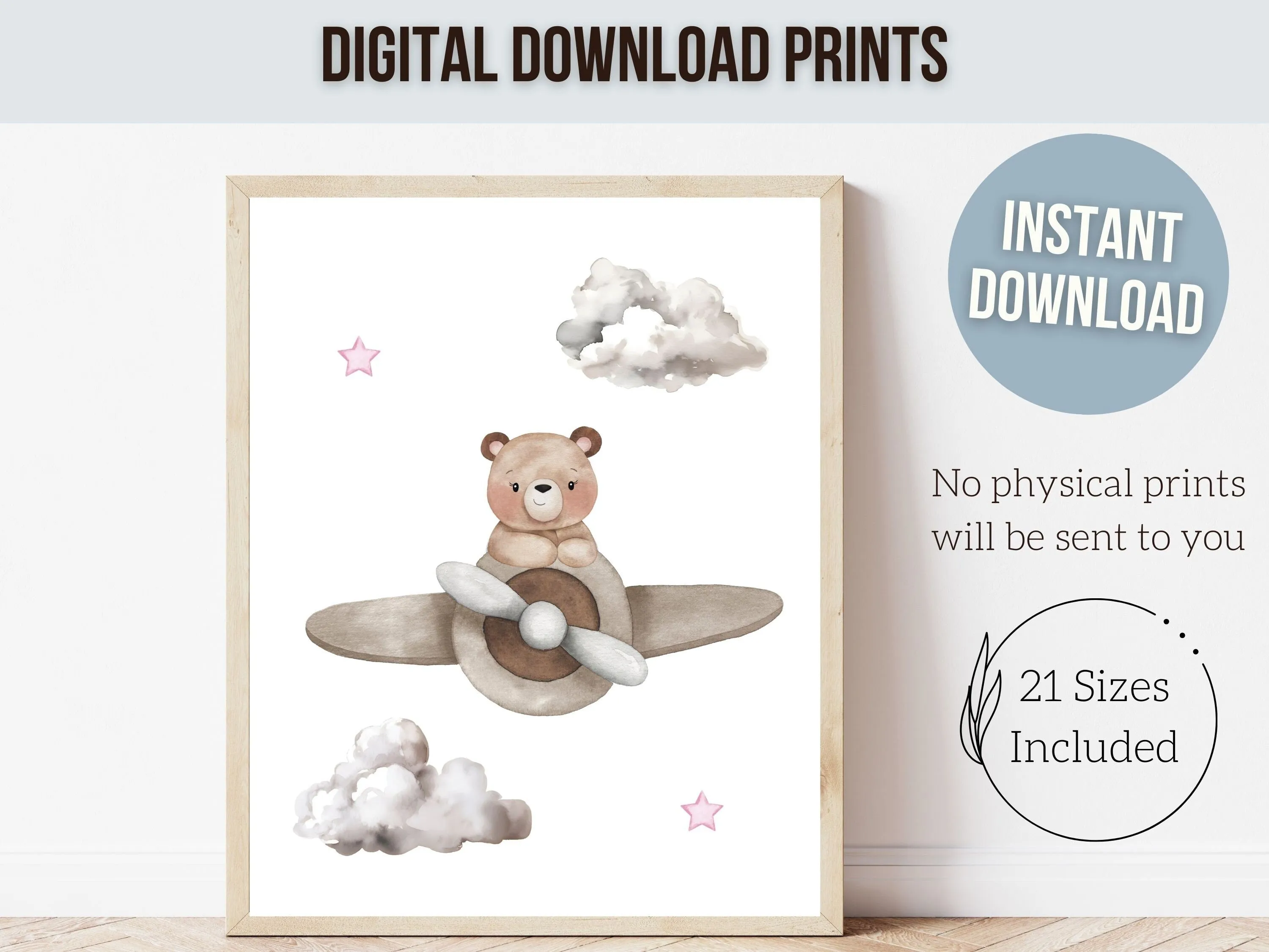 Pink Teddy Bear Nursery Prints Set of 6