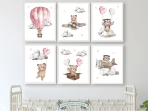 Pink Teddy Bear Nursery Prints Set of 6