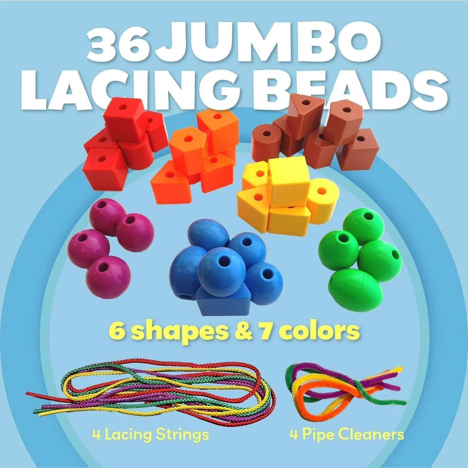 Rainbow Stringing Beads for Toddlers 46 Pcs | Stringing Beads
