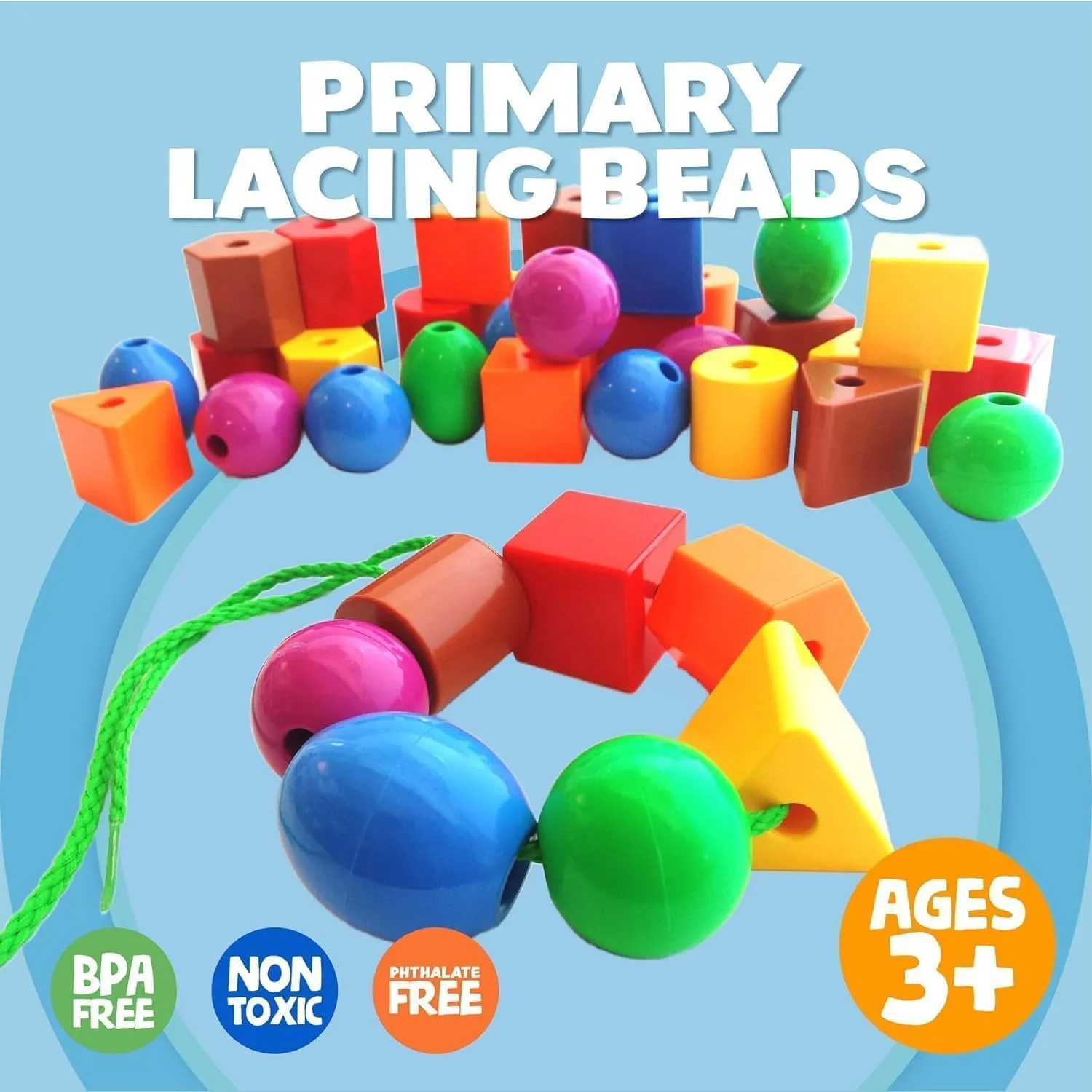 Rainbow Stringing Beads for Toddlers 46 Pcs | Stringing Beads