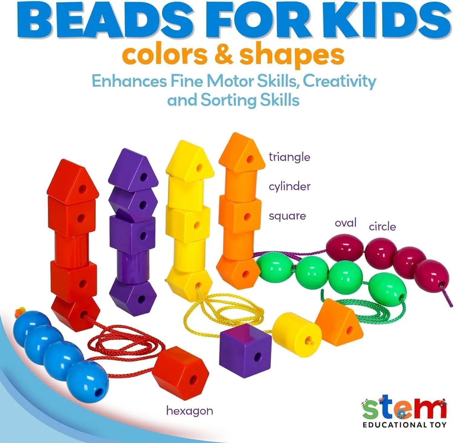 Rainbow Stringing Beads for Toddlers 46 Pcs | Stringing Beads