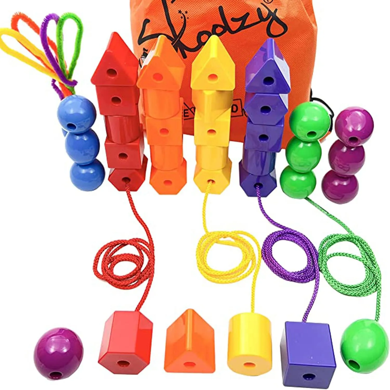 Rainbow Stringing Beads for Toddlers 46 Pcs | Stringing Beads