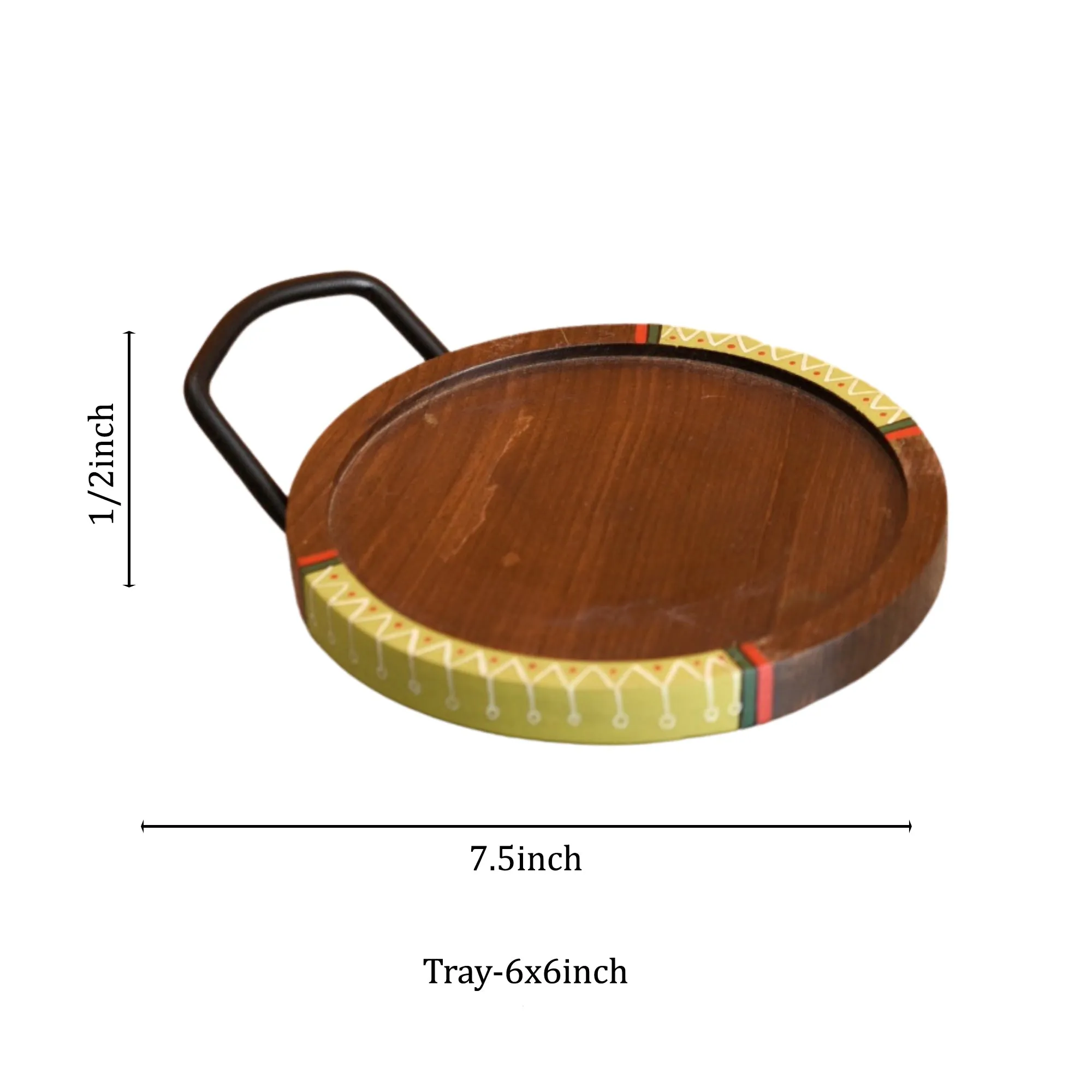 Round Snack Tray So2 with Metal Handle (7.5x6x0.5)