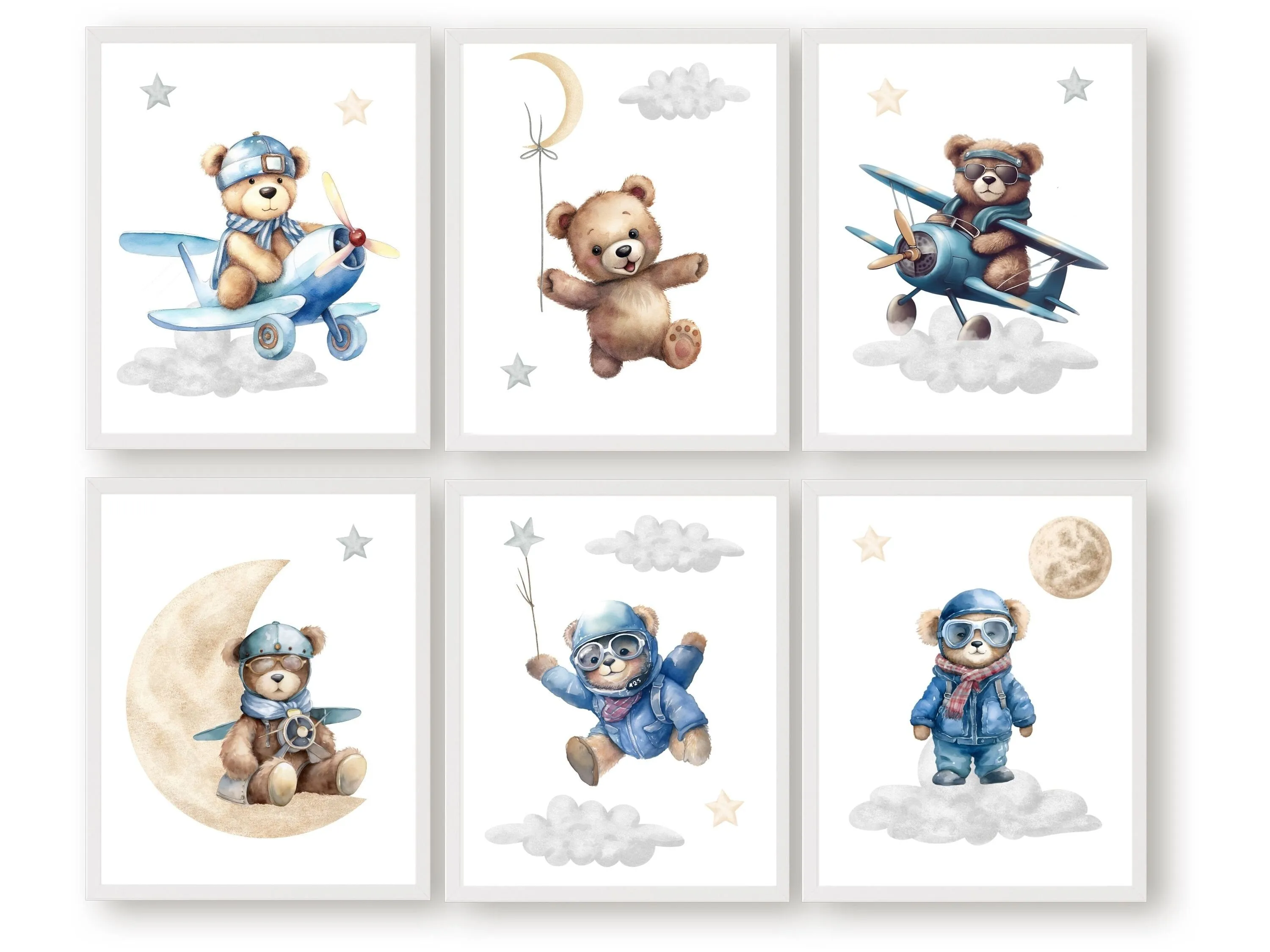 Set of 6 Teddy Bear Nursery Prints