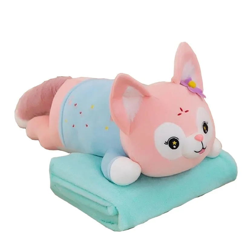 Sleeping Cute Cat Soft Toys with Comforter Blanket Inside 2 in 1-Cute Soft Animal Anti-Allergic Plush Toys