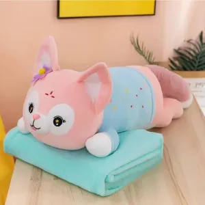 Sleeping Cute Cat Soft Toys with Comforter Blanket Inside 2 in 1-Cute Soft Animal Anti-Allergic Plush Toys