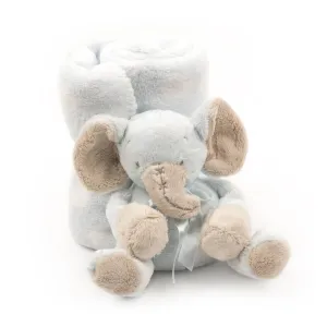 Soft Plush Baby Blanket with Stuffed Animal Blue Elephant