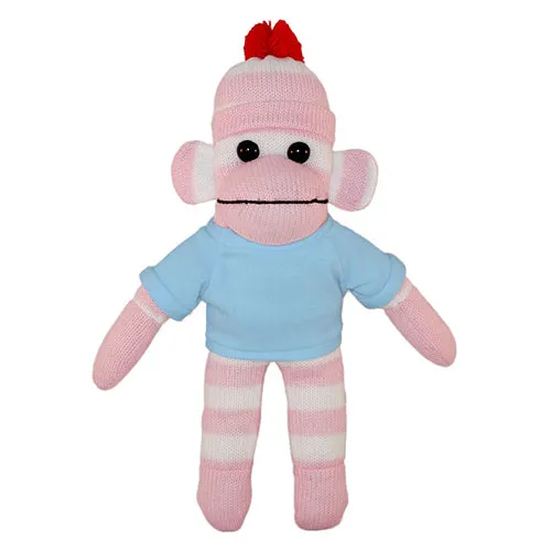 Soft Plush Pink Sock Monkey with Tee