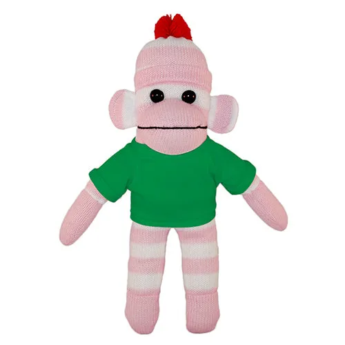 Soft Plush Pink Sock Monkey with Tee