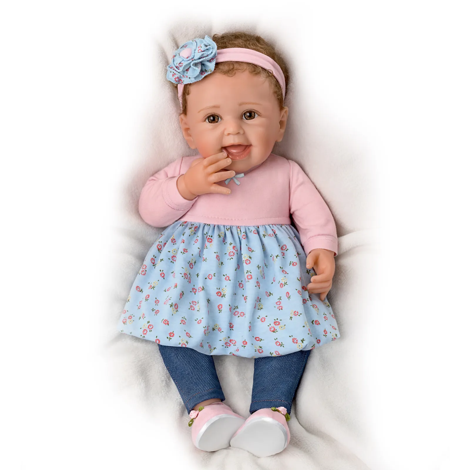 The Ashton - Drake Galleries Giggles And Grins Interactive Touch Activated So Truly Real® Lifelike With RealTouch® Vinyl Skin & Hand Rooted Hair Weighted For Realism Baby Doll by Sherry Rawn 18-inches