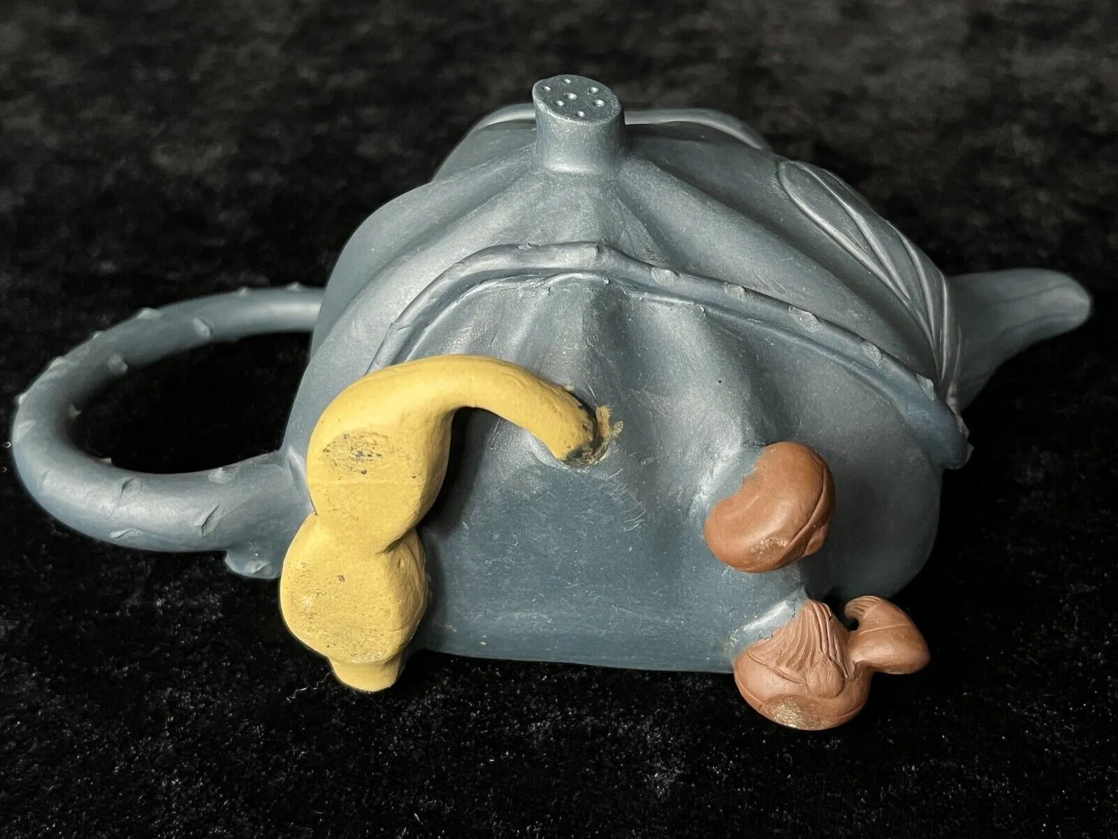 Vintage Chinese Yixing Purple Clay Tea Pot Lotus Por & Toad After Jiang Rong
