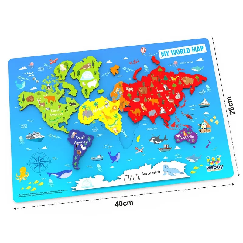Wooden Educational World Continent Map, Continents Learning, Board Puzzle