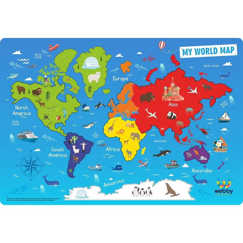 Wooden Educational World Continent Map, Continents Learning, Board Puzzle