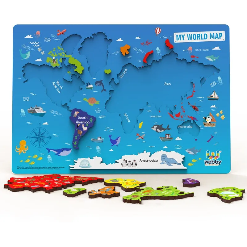 Wooden Educational World Continent Map, Continents Learning, Board Puzzle