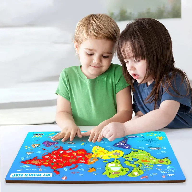 Wooden Educational World Continent Map, Continents Learning, Board Puzzle