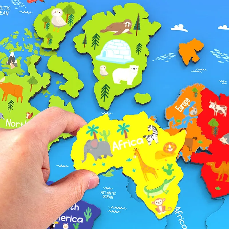 Wooden Educational World Continent Map, Continents Learning, Board Puzzle