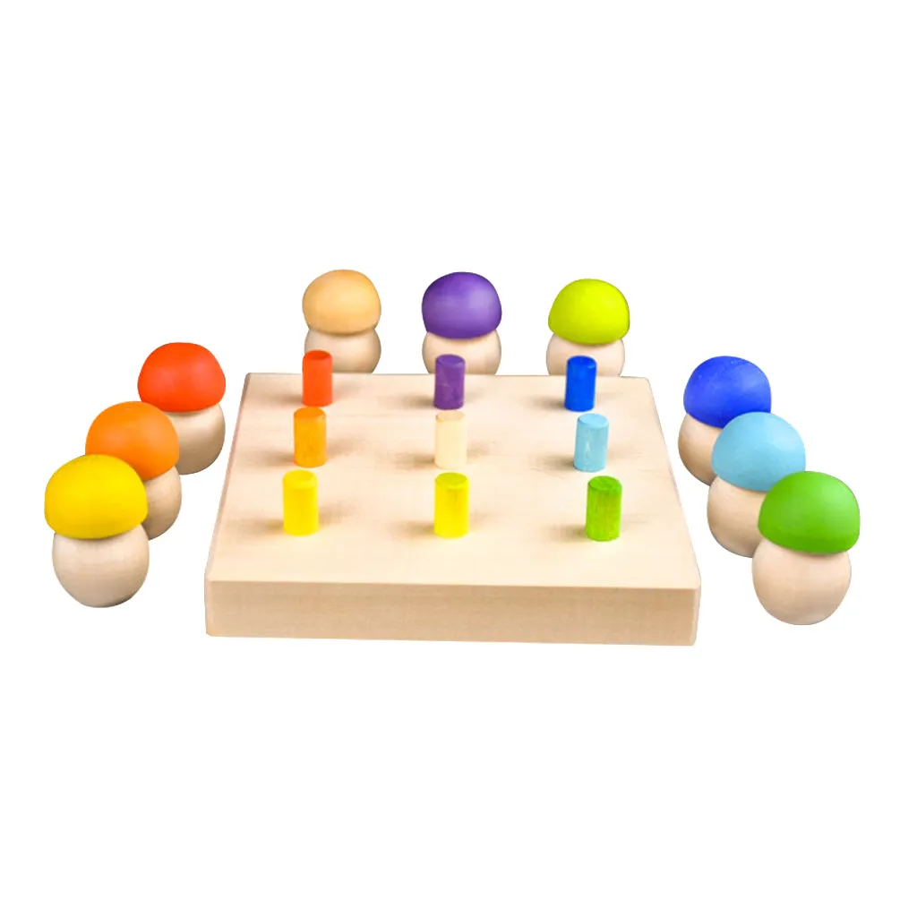 Wooden Mushroom Sorting Game - Rainbow