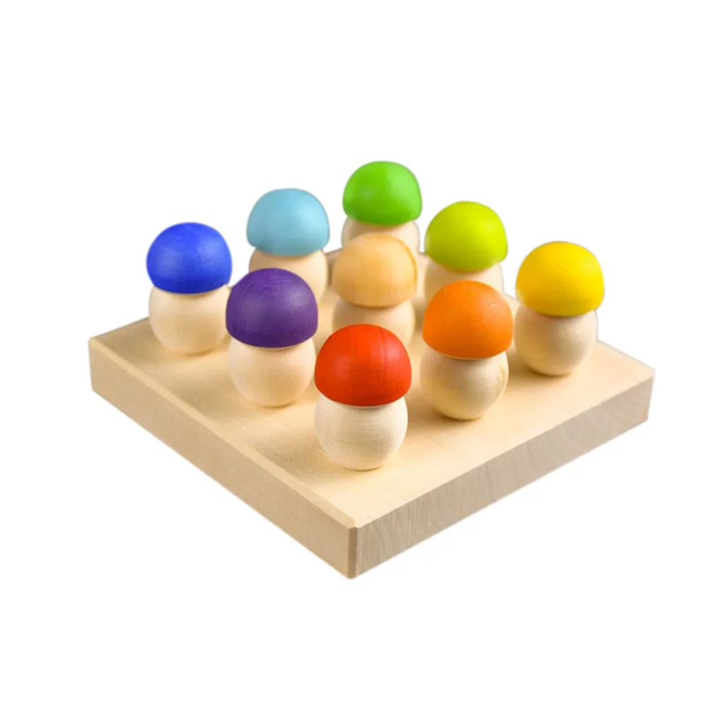 Wooden Mushroom Sorting Game - Rainbow