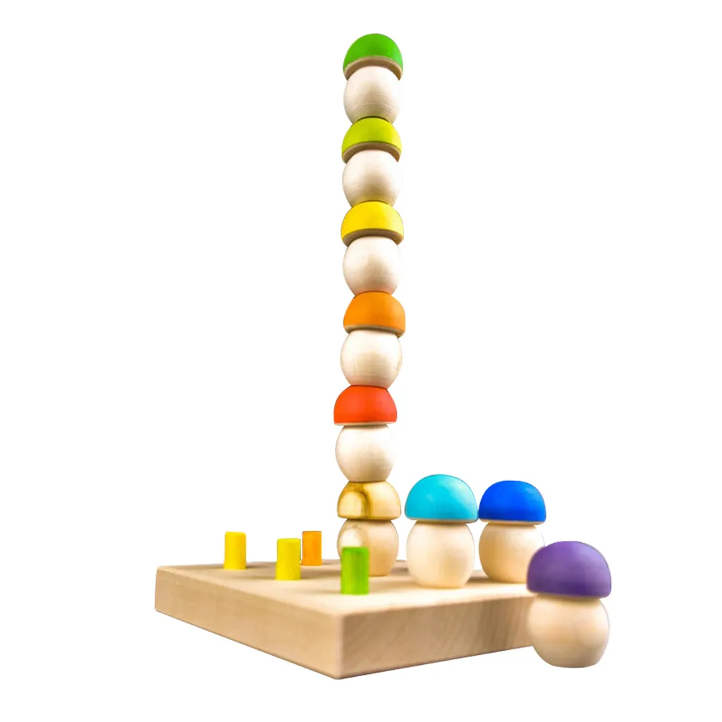 Wooden Mushroom Sorting Game - Rainbow